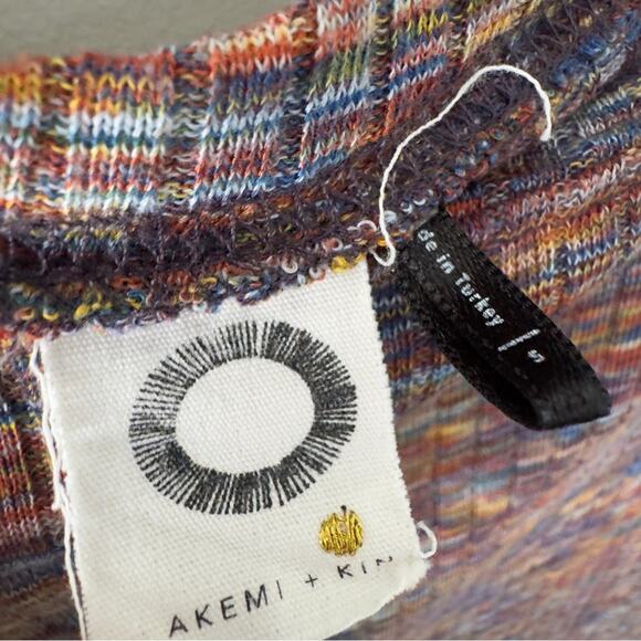Anthropologie Akemi + Kin Rainbow Multicolor Knit Top long bell sleeves ribbed S - Picture 9 of 11